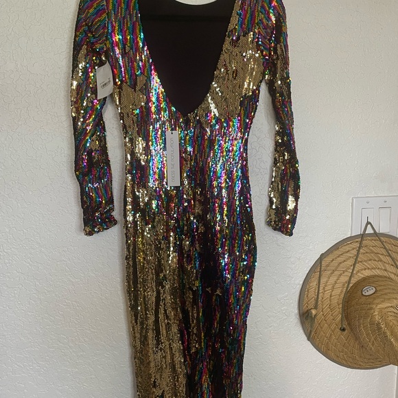 NWT Dress the population midi sequin dress gold/multicolored size xs - Picture 3 of 4